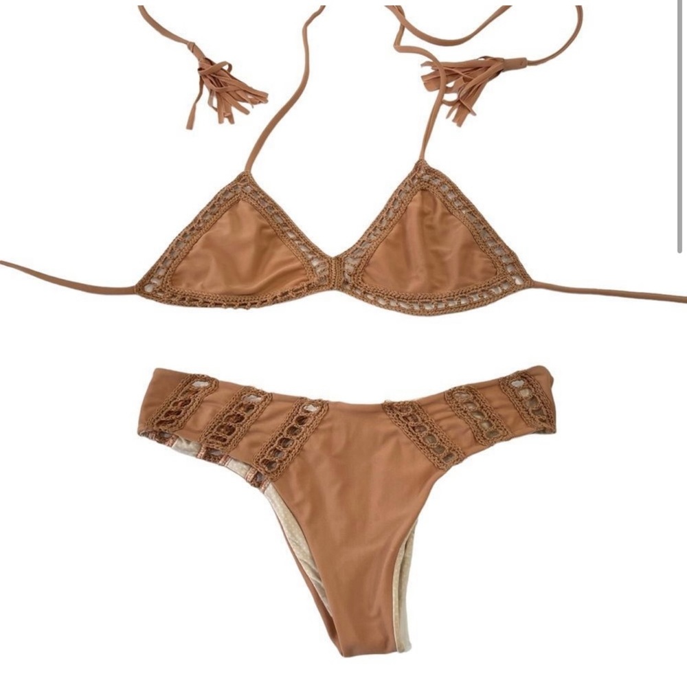Acacia Swimwear Chuns Crochet 2 Piece Bikini in Nude Size Small
